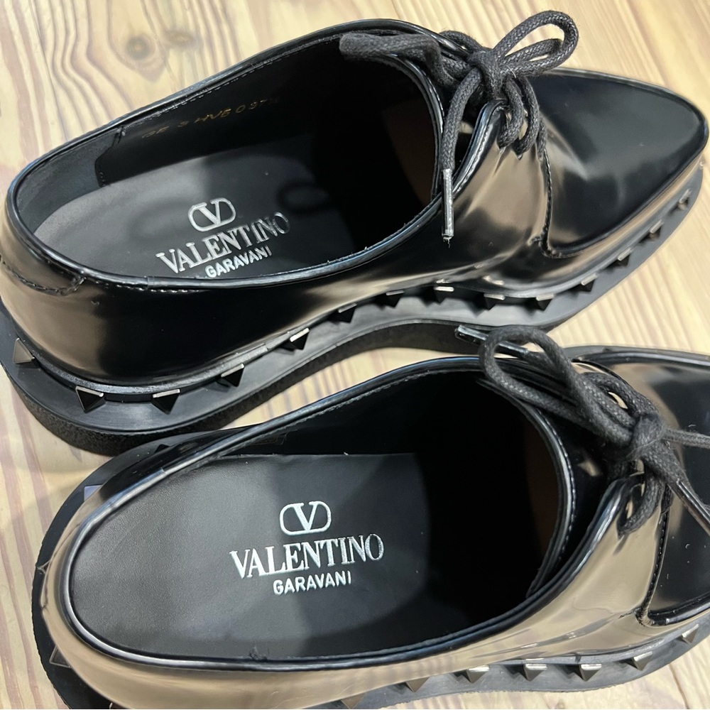 NEW Valentino Garavani Rockstud loafers Leather Derby Shoes Black Women's 37.5 - Picture 11 of 13